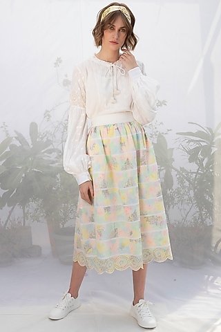 Ivory Block Printed Skirt Set by Arcvsh by Pallavi Singh