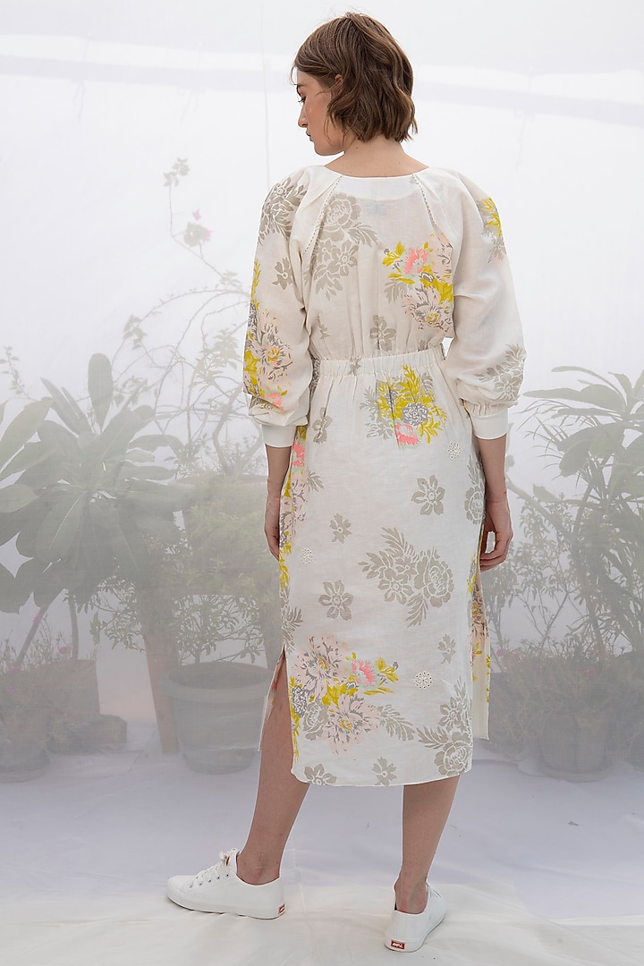 Ivory Printed & Embroidered Dress by Arcvsh by Pallavi Singh at Pernia's Pop Up Shop