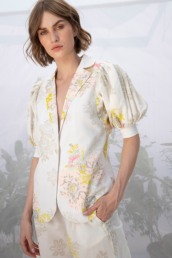 Ivory Printed Blazer Set by Arcvsh by Pallavi Singh at Pernia's Pop Up Shop