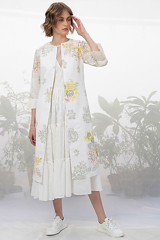 Ivory Printed Jacket & Dress by Arcvsh by Pallavi Singh