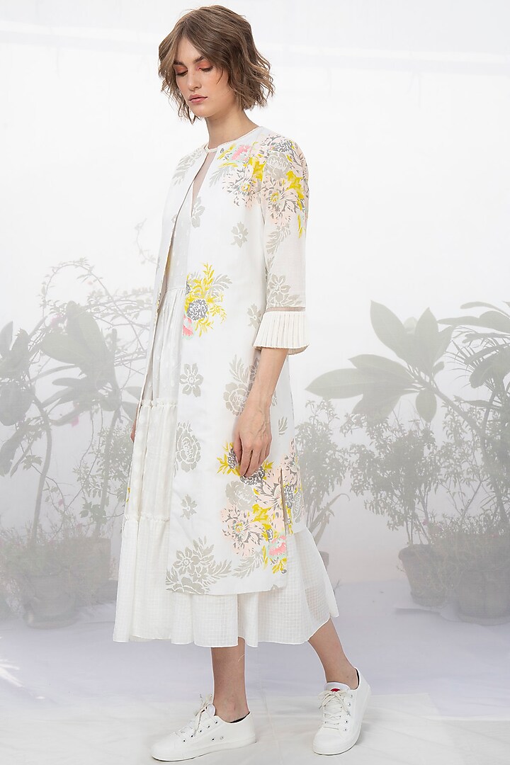 Ivory Printed Jacket & Dress by Arcvsh by Pallavi Singh at Pernia's Pop Up Shop