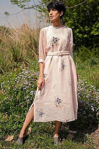 Old Rose Printed Midi Dress by Arcvsh by Pallavi Singh