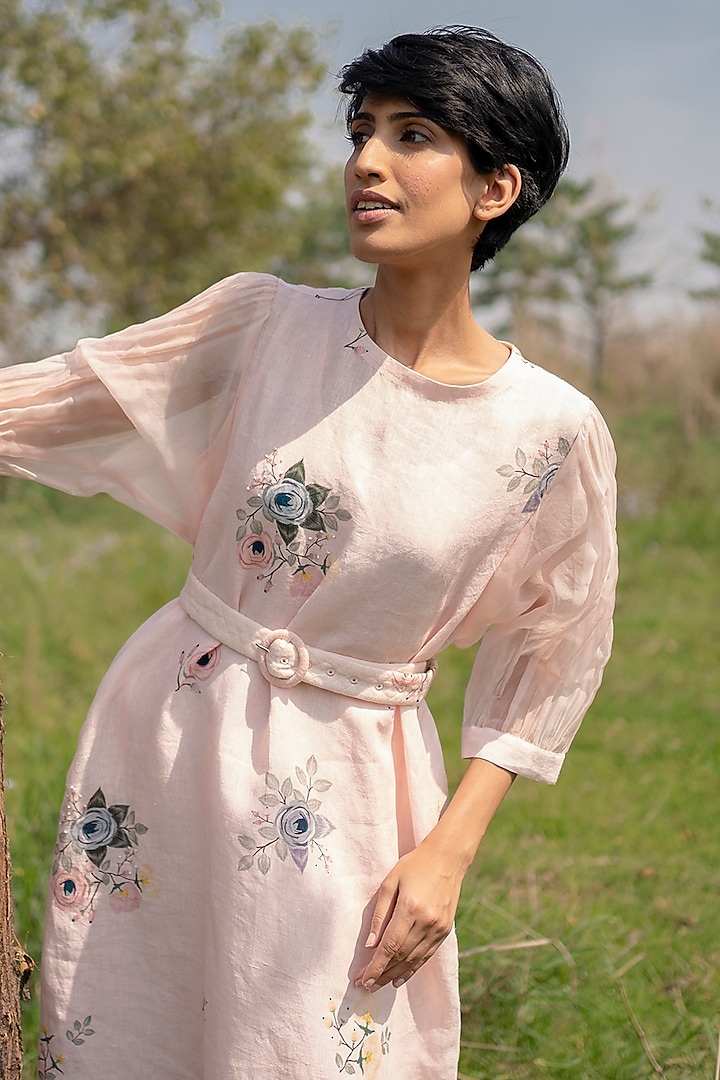 Old Rose Printed Midi Summer Dress by Arcvsh by Pallavi Singh at Pernia's Pop Up Shop