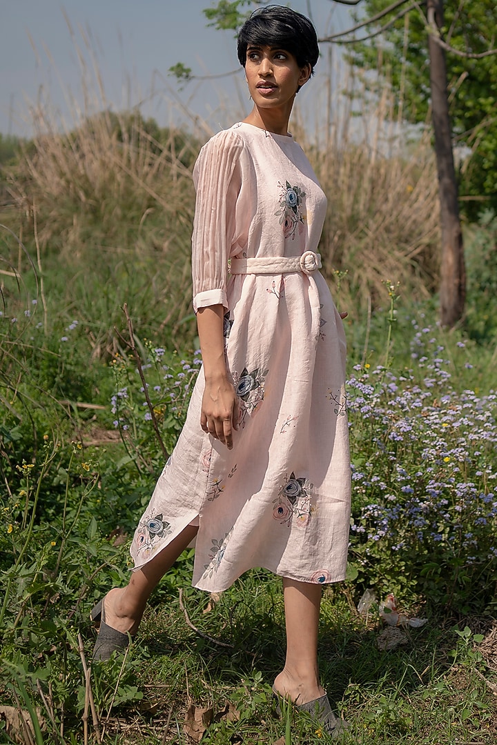Old Rose Printed Midi Summer Dress by Arcvsh by Pallavi Singh at Pernia's Pop Up Shop