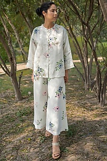 Ivory Printed Pants by Arcvsh by Pallavi Singh-ARCVSH BY PALLAVI SINGH
