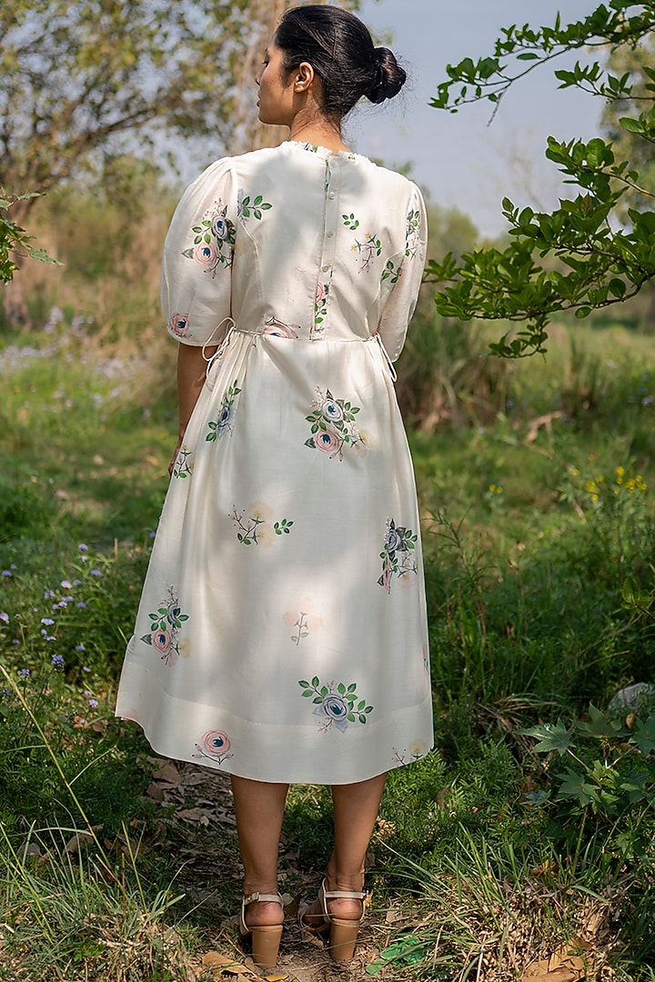 Ivory Printed Tie-Up Summer Dress by Arcvsh by Pallavi Singh at Pernia's Pop Up Shop