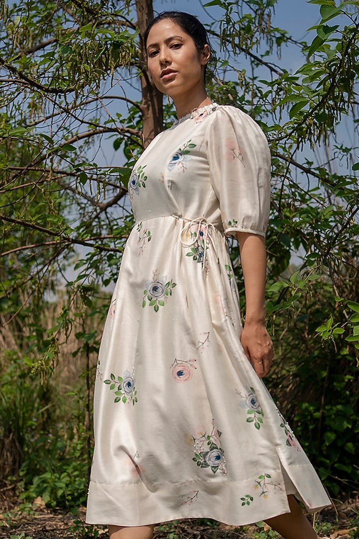 Ivory Printed Tie-Up Summer Dress by Arcvsh by Pallavi Singh at Pernia's Pop Up Shop