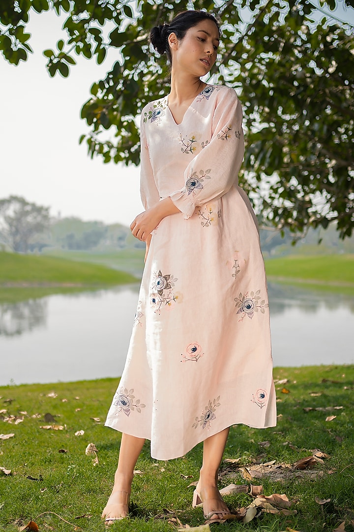 Old Rose Midi Dress With Bead Work by Arcvsh by Pallavi Singh