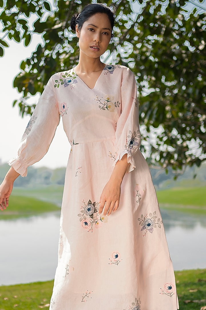 Old Rose Midi Summer Dress With Bead Work by Arcvsh by Pallavi Singh at Pernia's Pop Up Shop