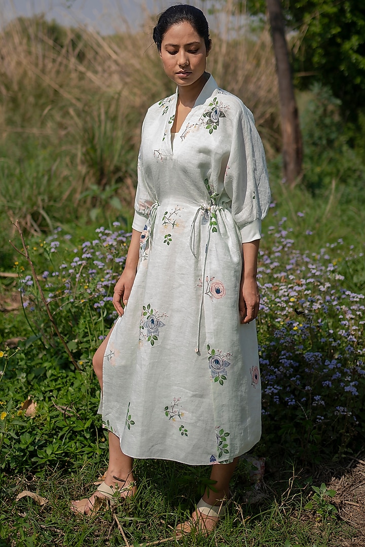 Mint Printed Front Slit Midi Dress by Arcvsh by Pallavi Singh