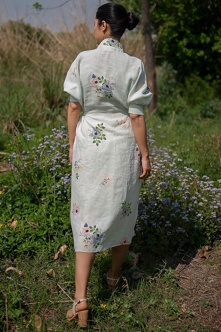 Mint Printed Front Slit Midi Summer Dress by Arcvsh by Pallavi Singh at Pernia's Pop Up Shop
