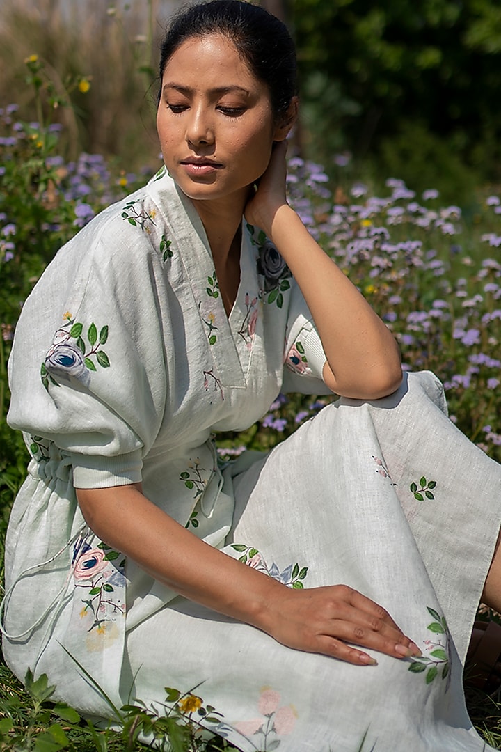Mint Printed Front Slit Midi Summer Dress by Arcvsh by Pallavi Singh at Pernia's Pop Up Shop