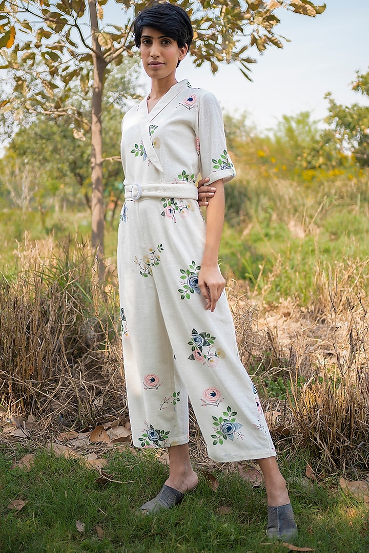 Ivory Printed Jumpsuit by Arcvsh by Pallavi Singh