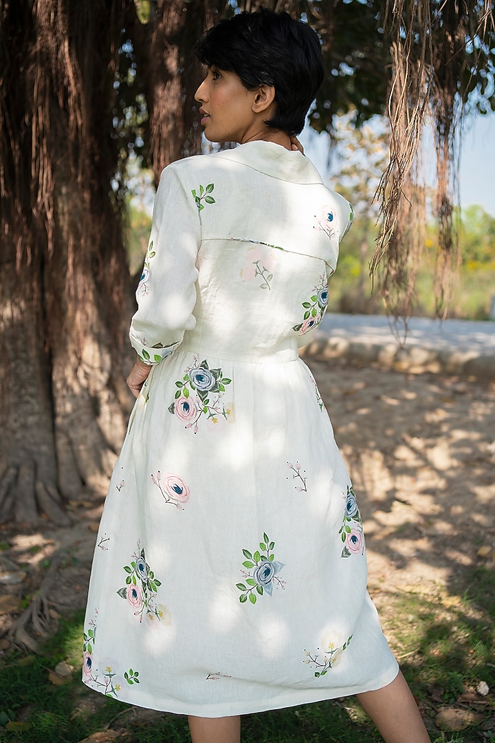 Ivory Printed Overlap Summer Shirt Dress by Arcvsh by Pallavi Singh at Pernia's Pop Up Shop