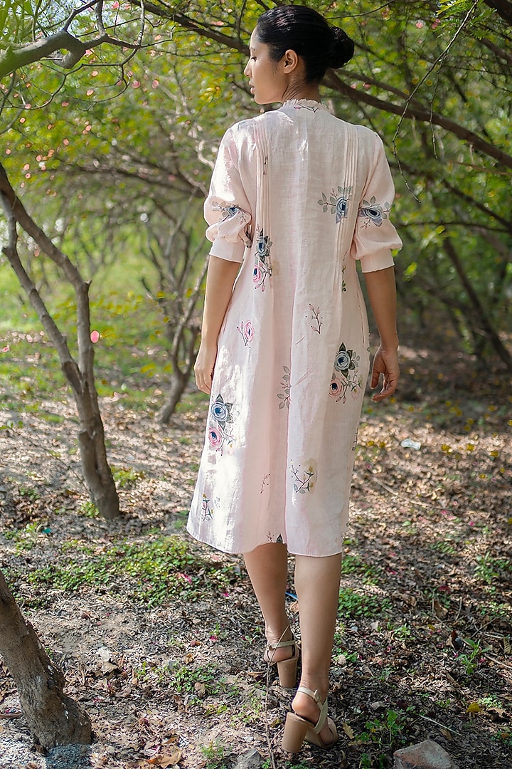 Old Rose Printed Pleated Summer Dress by Arcvsh by Pallavi Singh at Pernia's Pop Up Shop