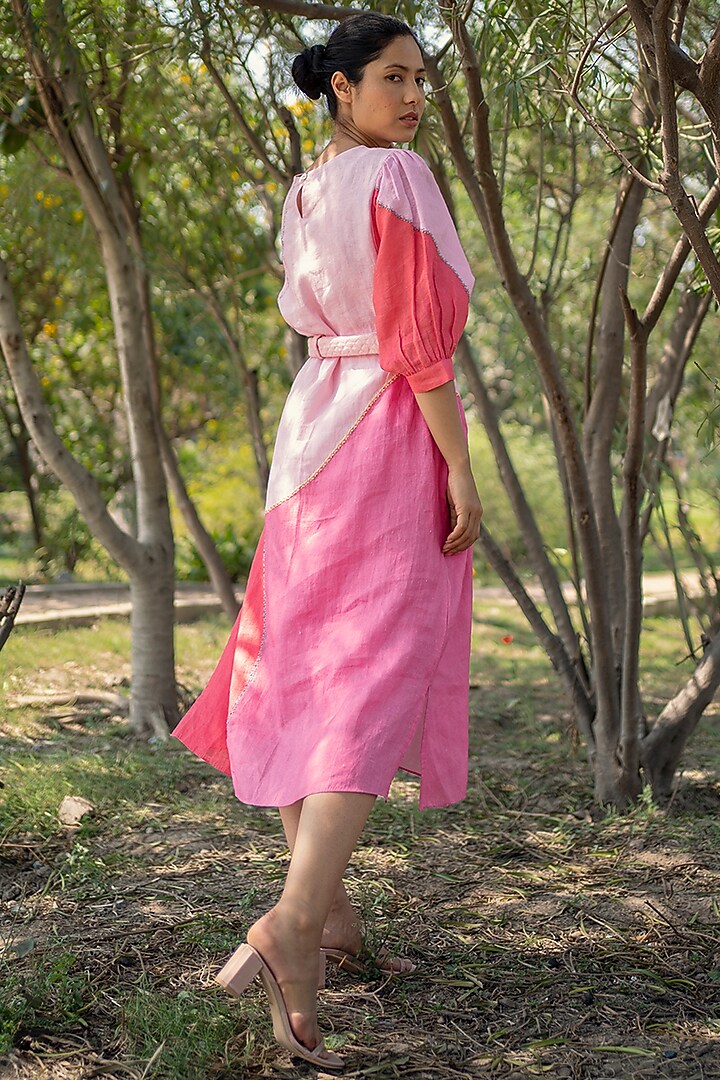 Coral Pink Printed & Embroidered Summer Dress by Arcvsh by Pallavi Singh at Pernia's Pop Up Shop