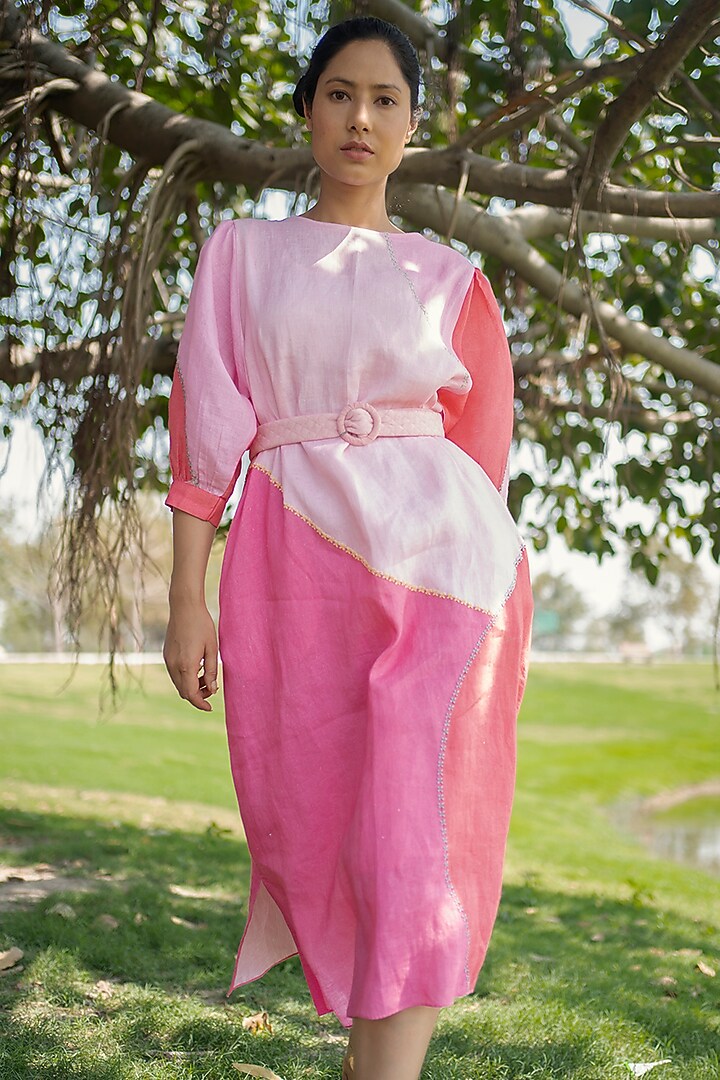 Coral Pink Printed & Embroidered Summer Dress by Arcvsh by Pallavi Singh at Pernia's Pop Up Shop