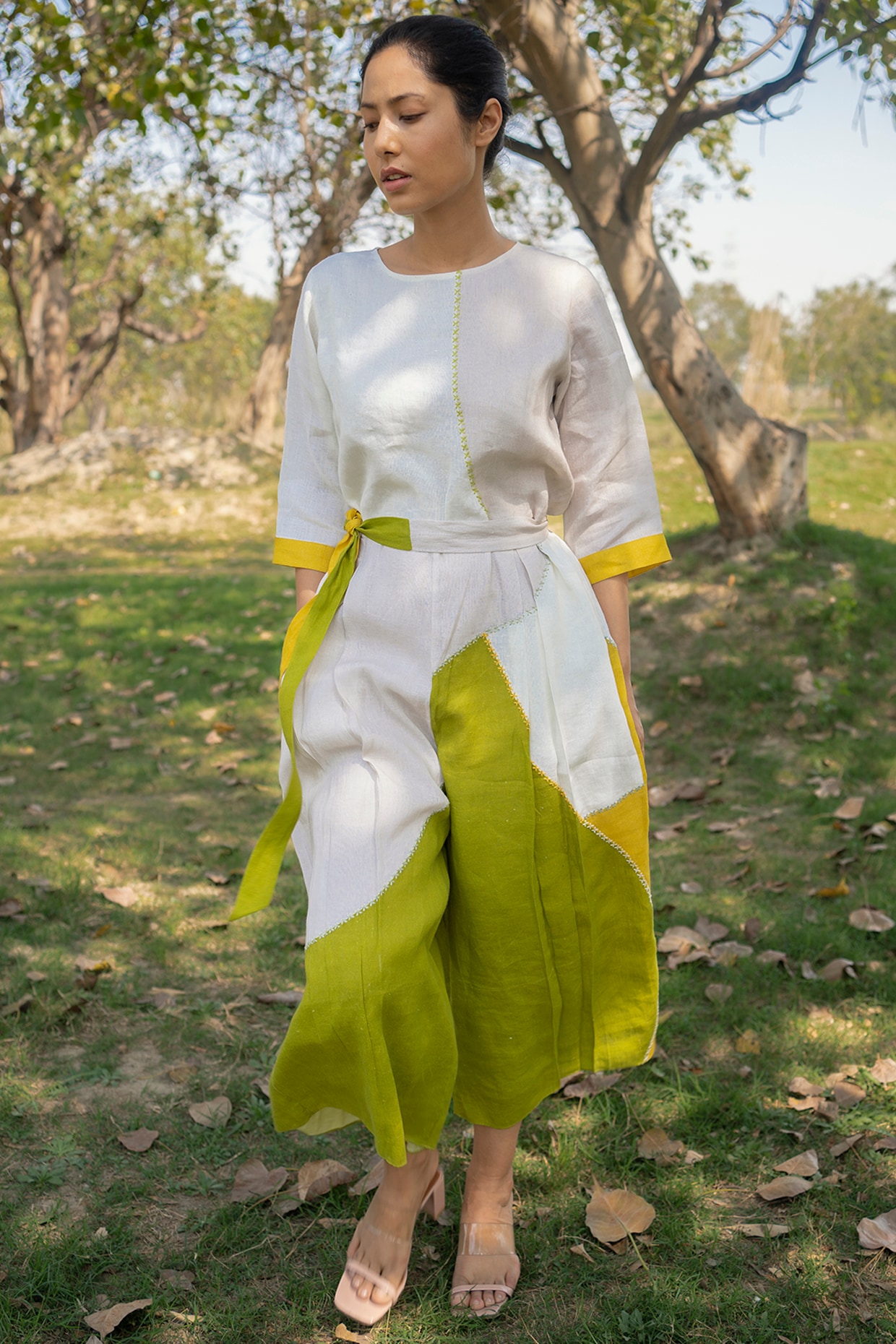 green and yellow jumpsuit