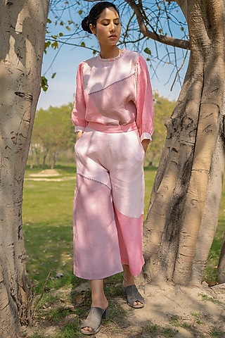 Coral Pink Printed & Embroidered Top by Arcvsh by Pallavi Singh