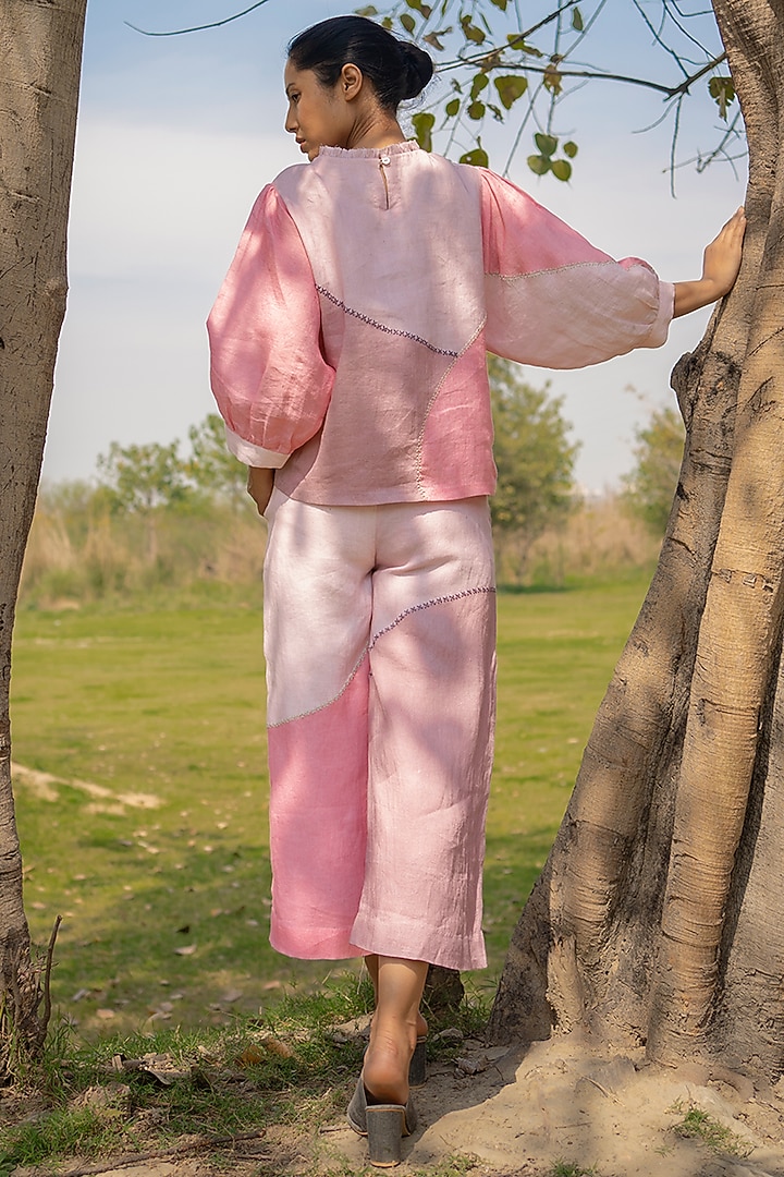 Coral Pink Printed & Embroidered Top by Arcvsh by Pallavi Singh at Pernia's Pop Up Shop