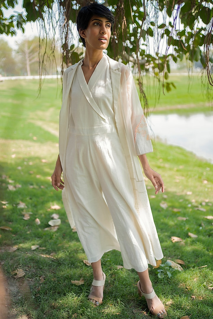 Ivory Embroidered Jumpsuit With Jacket by Arcvsh by Pallavi Singh
