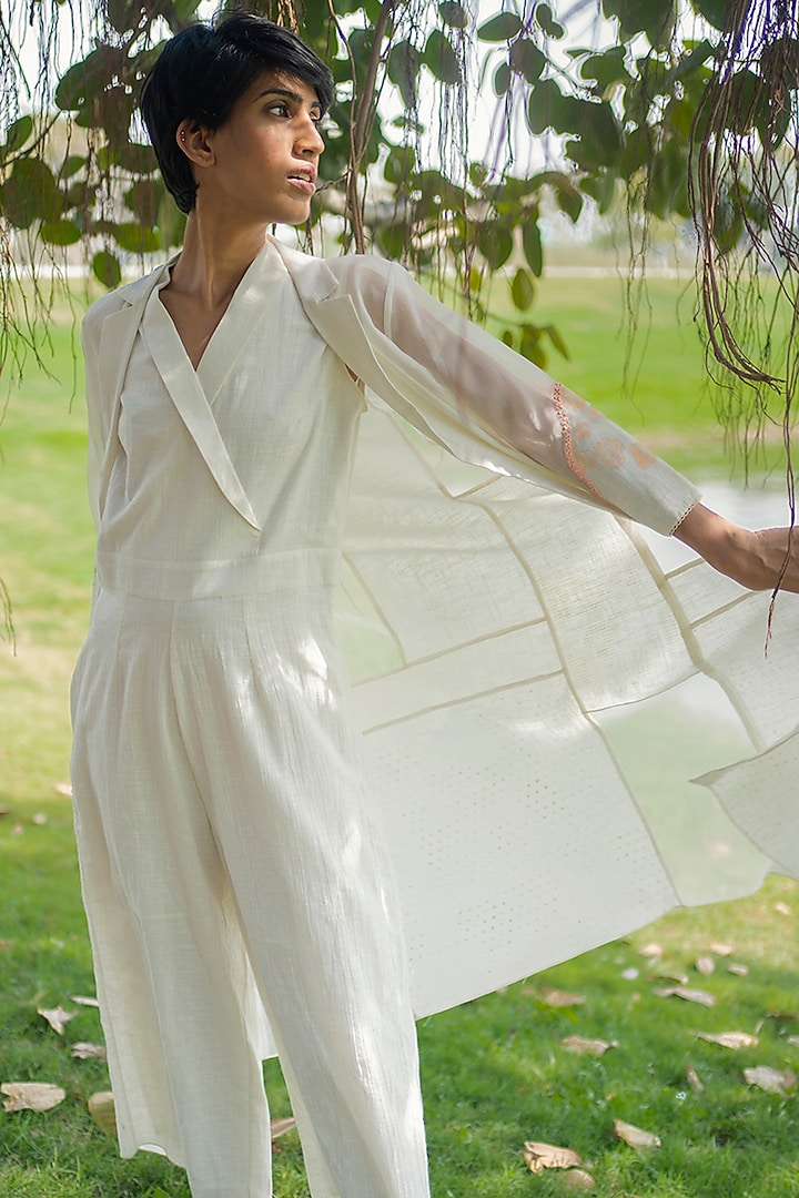 Ivory Embroidered Jumpsuit With Jacket by Arcvsh by Pallavi Singh at Pernia's Pop Up Shop