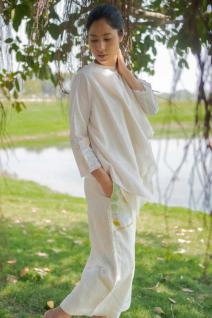 Ivory Printed Pant Set With Jacket by Arcvsh by Pallavi Singh at Pernia's Pop Up Shop