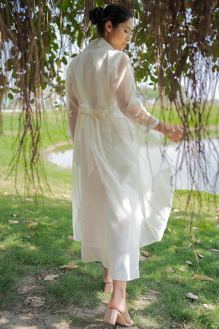 Ivory Machine Embroidered Pant Set With Jacket by Arcvsh by Pallavi Singh at Pernia's Pop Up Shop