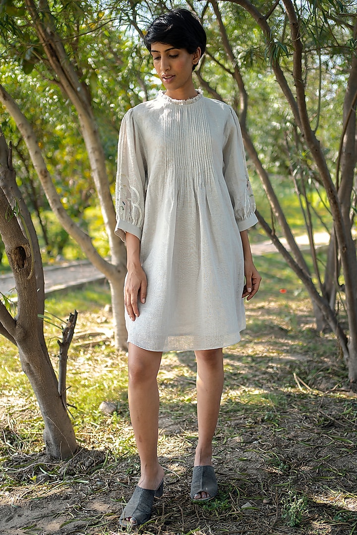 Grey Pleated Dress With Applique Work by Arcvsh by Pallavi Singh