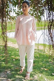 Old Rose Top With Applique Work by Arcvsh by Pallavi Singh-ARCVSH BY PALLAVI SINGH