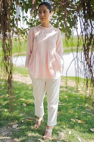 Old Rose Top With Applique Work by Arcvsh by Pallavi Singh