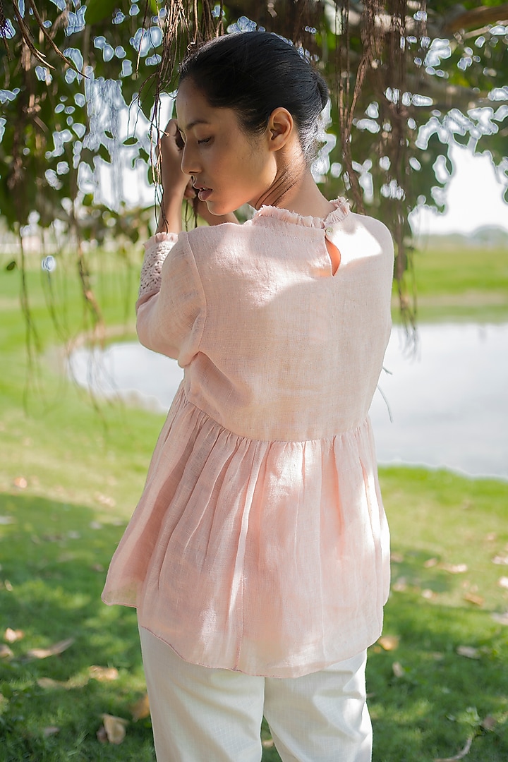Old Rose Top With Applique Work by Arcvsh by Pallavi Singh at Pernia's Pop Up Shop