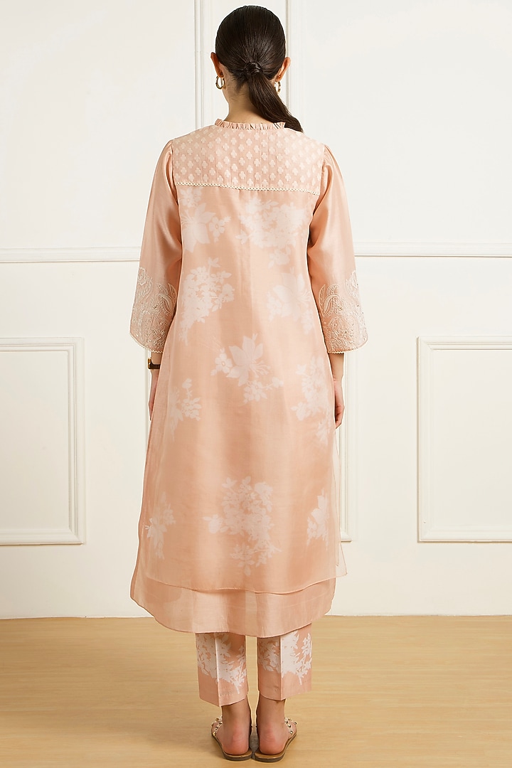 Old Rose Silk Chanderi Machine Embroidered Layered Tunic Set by Arcvsh by Pallavi Singh at Pernia's Pop Up Shop