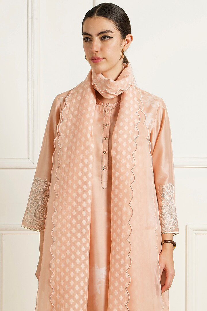 Old Rose Silk Chanderi Machine Embroidered Layered Tunic Set by Arcvsh by Pallavi Singh at Pernia's Pop Up Shop