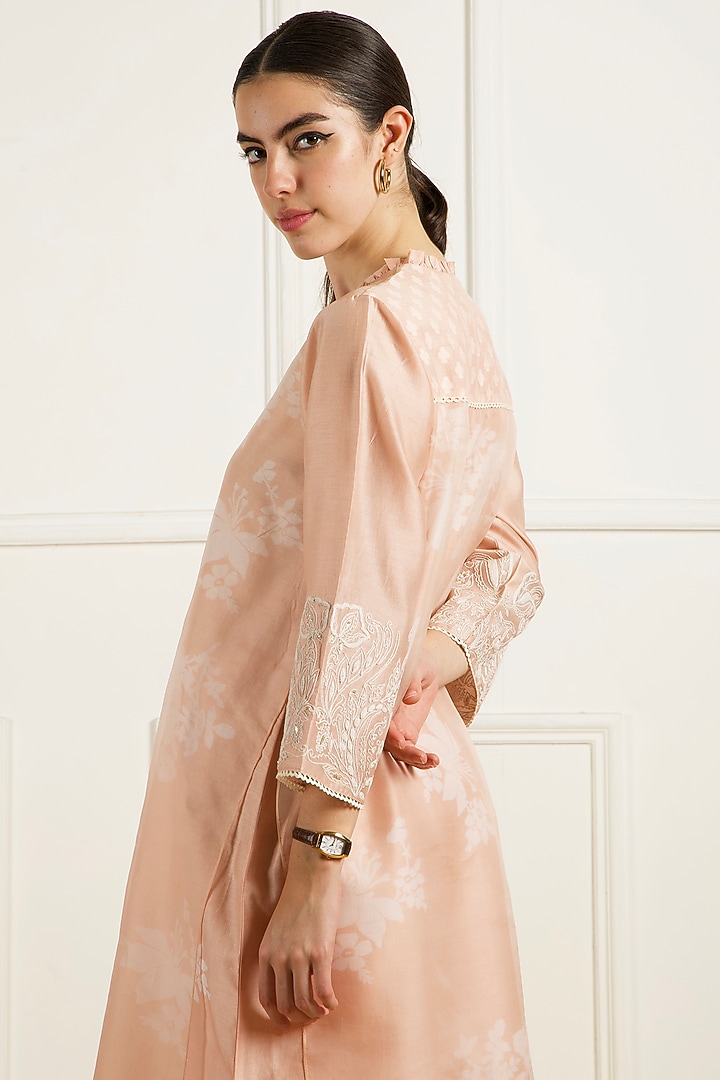 Old Rose Silk Chanderi Machine Embroidered Layered Tunic Set by Arcvsh by Pallavi Singh at Pernia's Pop Up Shop
