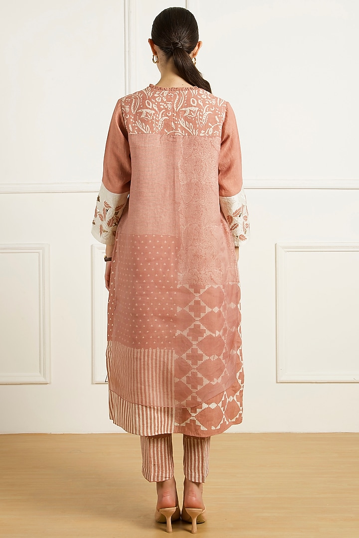 Almond Colored Linen Machine Embroidered & Printed Tunic Set by Arcvsh by Pallavi Singh at Pernia's Pop Up Shop