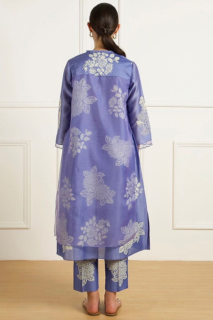 Twilight Blue Silk Chanderi Machine Embroidered & Printed Tunic Set by Arcvsh by Pallavi Singh at Pernia's Pop Up Shop