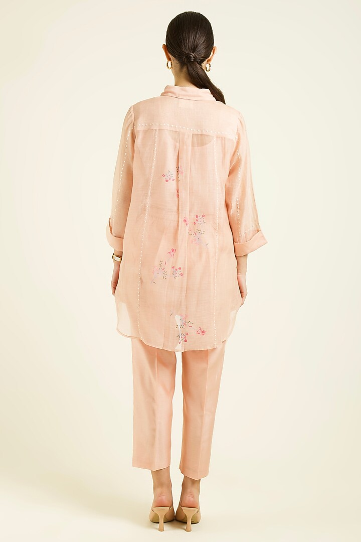 Old Rose Mul Chanderi Embroidered & Printed Co-Ord Set by Arcvsh by Pallavi Singh at Pernia's Pop Up Shop