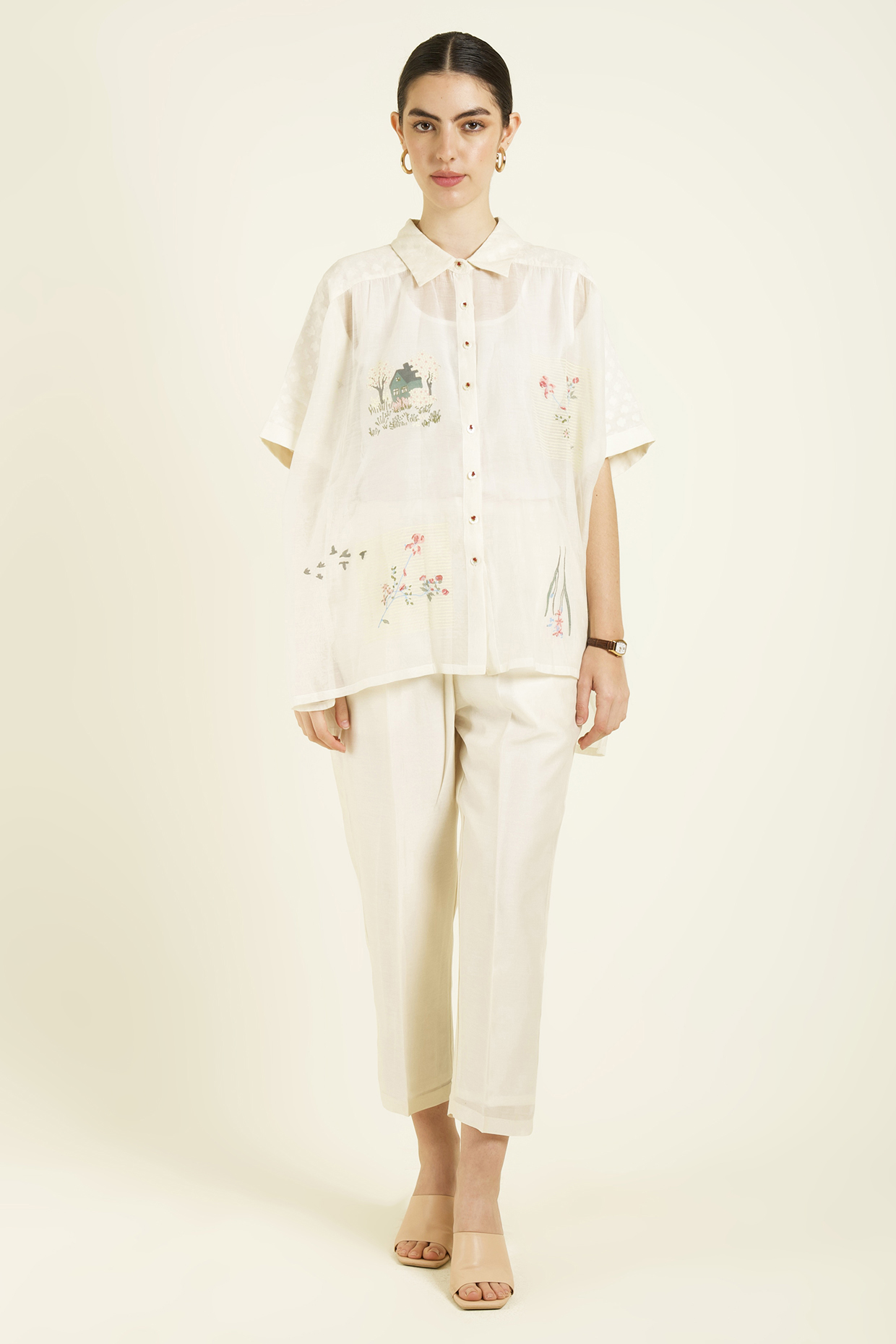 Ivory Mul Chanderi Hand Block Printed Co-Ord Set by Arcvsh by Pallavi Singh at Pernia's Pop Up Shop