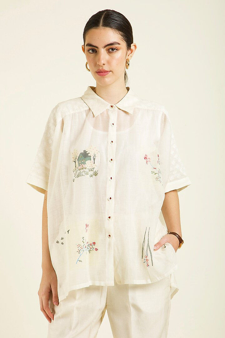 Ivory Mul Chanderi Hand Block Printed Co-Ord Set by Arcvsh by Pallavi Singh at Pernia's Pop Up Shop