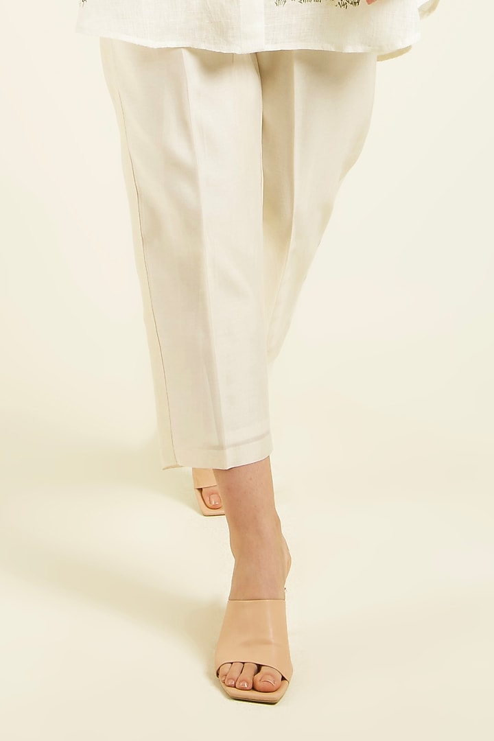 Ivory Gauze Linen Hand Block Printed Co-Ord Set by Arcvsh by Pallavi Singh at Pernia's Pop Up Shop