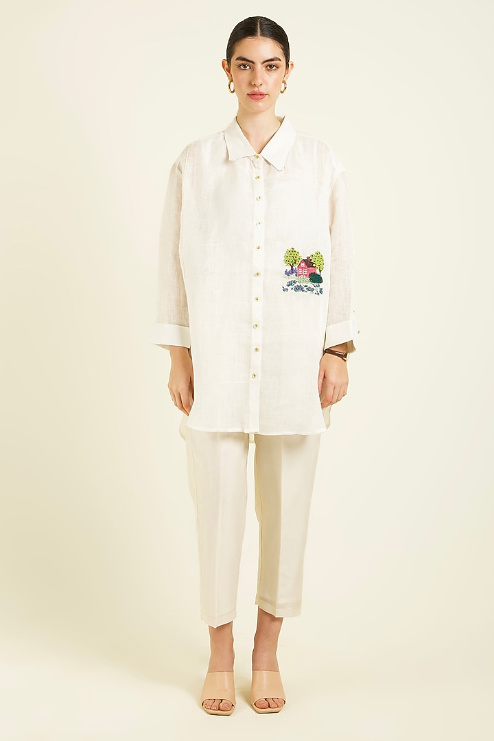 Ivory Gauze Linen Hand Embroidered Co-Ord Set by Arcvsh by Pallavi Singh at Pernia's Pop Up Shop