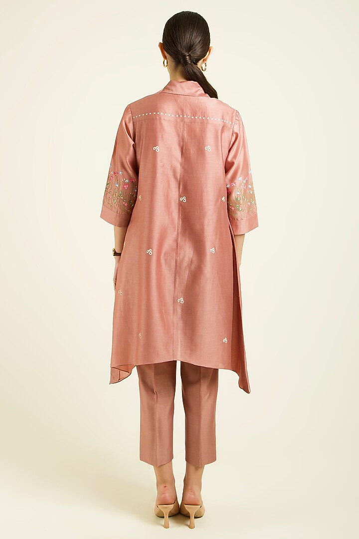 Almond Silk Chanderi Embroidered & Printed Co-Ord Set by Arcvsh by Pallavi Singh at Pernia's Pop Up Shop