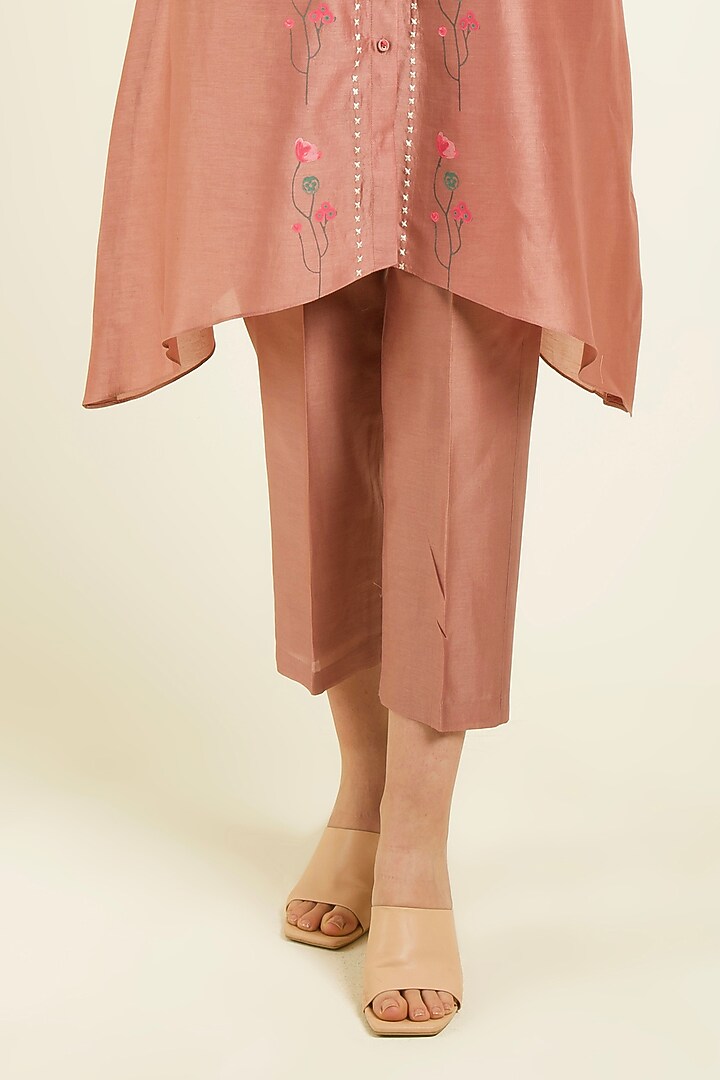 Almond Silk Chanderi Embroidered & Printed Co-Ord Set by Arcvsh by Pallavi Singh at Pernia's Pop Up Shop