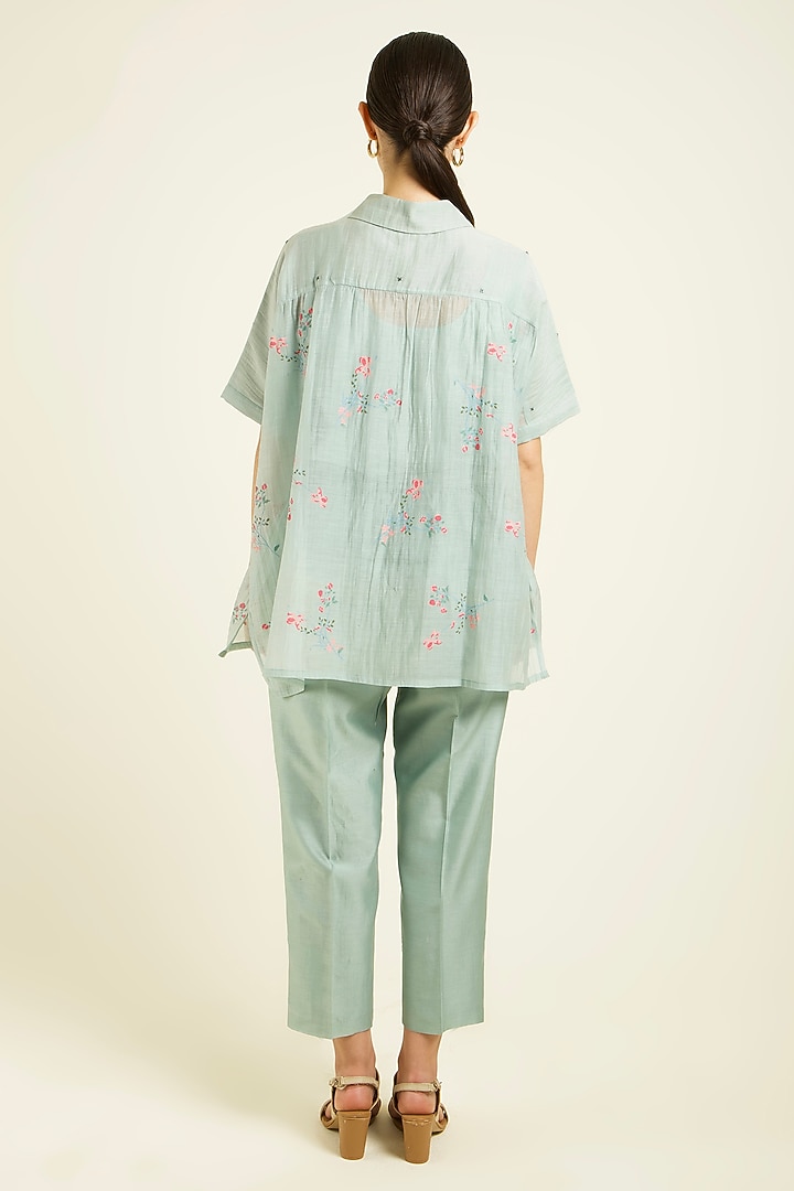 Mint Mul Chanderi Embroidered & Printed Co-Ord Set by Arcvsh by Pallavi Singh at Pernia's Pop Up Shop