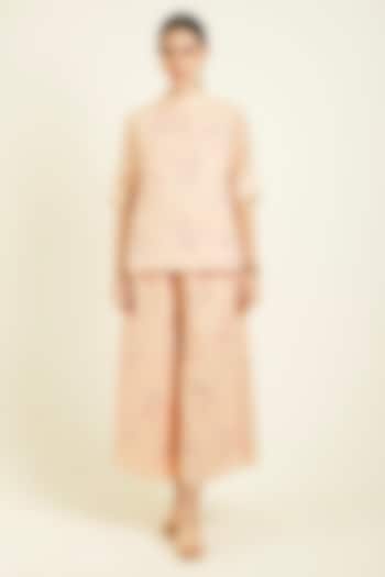 Old Rose Linen Embroidered & Printed Co-Ord Set by Arcvsh by Pallavi Singh at Pernia's Pop Up Shop