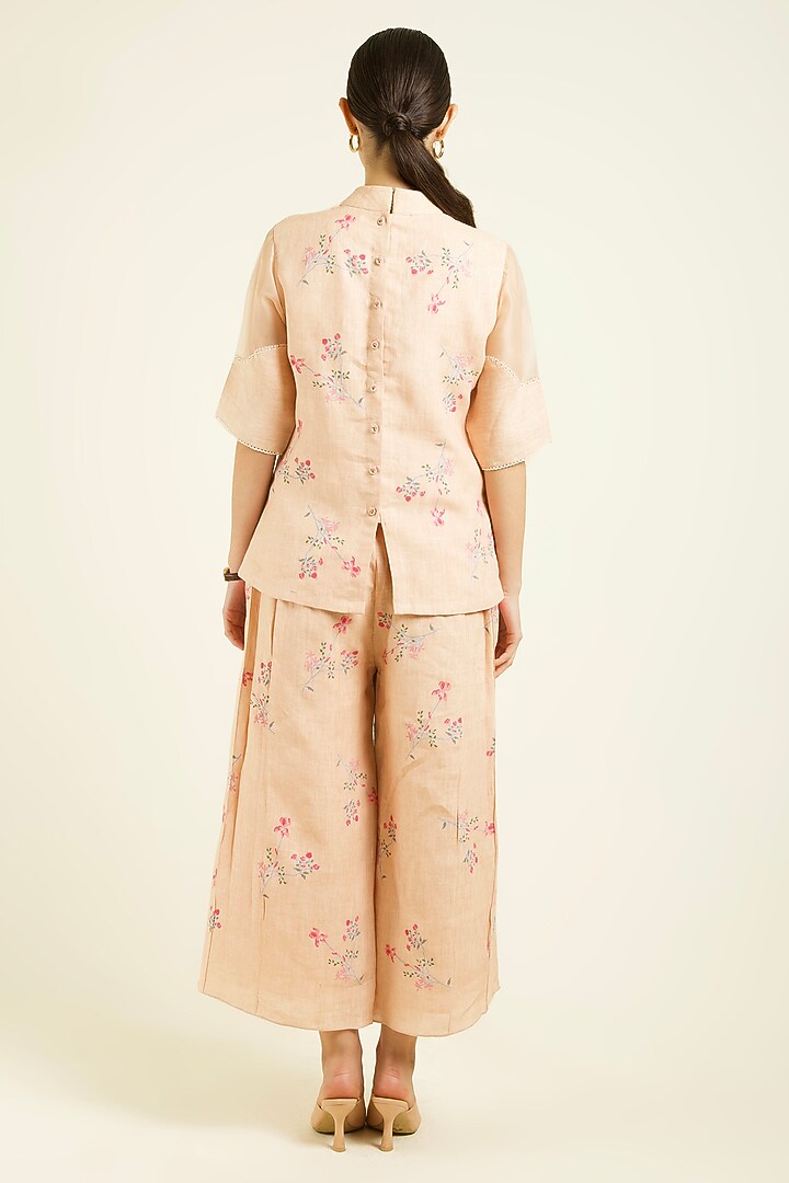 Old Rose Linen Embroidered & Printed Co-Ord Set by Arcvsh by Pallavi Singh at Pernia's Pop Up Shop