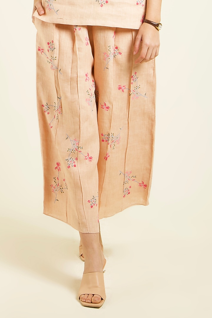 Old Rose Linen Embroidered & Printed Co-Ord Set by Arcvsh by Pallavi Singh at Pernia's Pop Up Shop