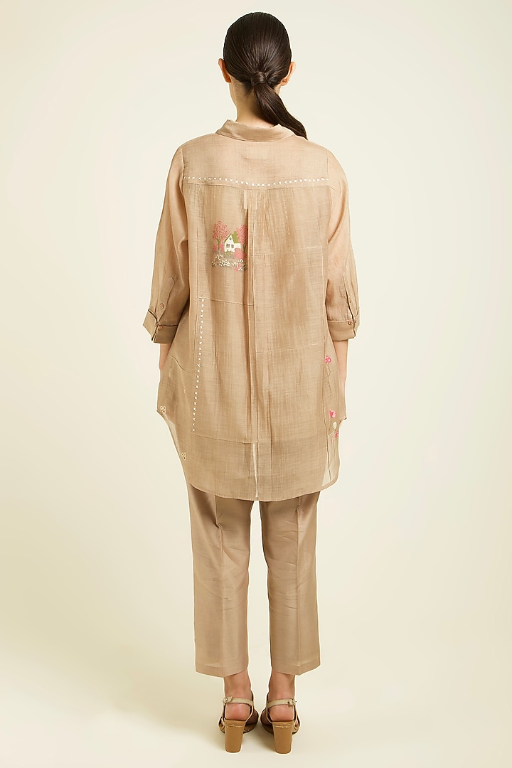 Beige Mul Chanderi Embroidered & Printed Co-Ord Set by Arcvsh by Pallavi Singh at Pernia's Pop Up Shop