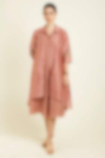 Almond Silk Chanderi Embroidered & Printed Jacket Vacation Dress by Arcvsh by Pallavi Singh at Pernia's Pop Up Shop